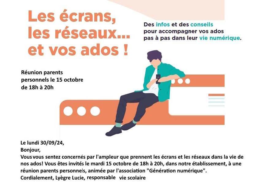 Réunion parents/ personnels sur les enjeux et les risques du numérique pour les adolescents  - Lycée de la Gardiole